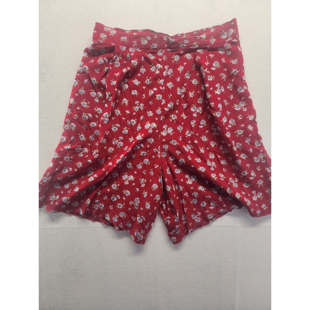 Miz California Red Floral Print Rayon Shorts‎ Size L Elastic Waist Vintage